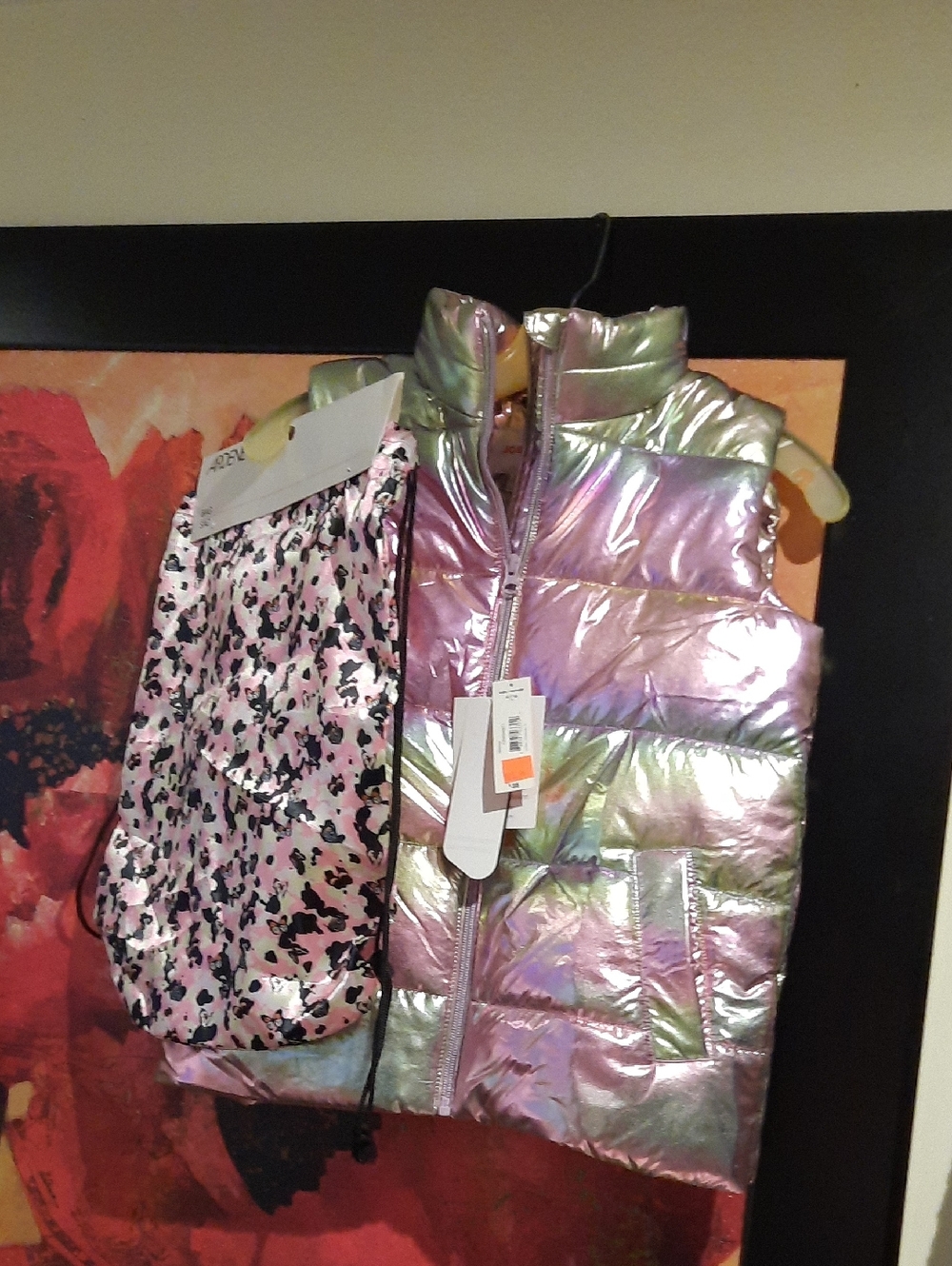 NWT Girl's Super Puffy Joe Fresh Iridescent Pink Puffer Vest XL 14 & 🎁backpack